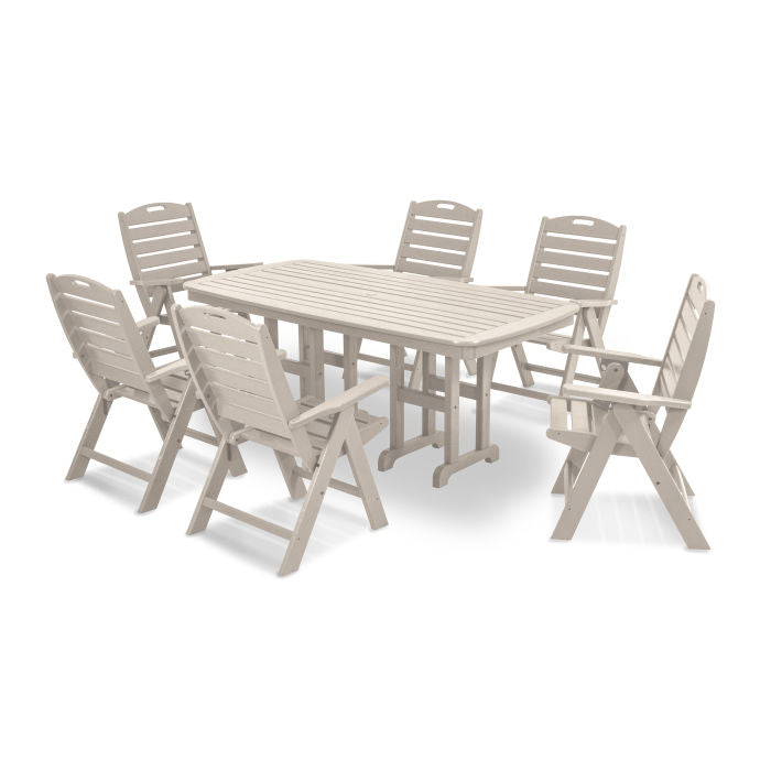 POLYWOOD     Nautical Folding Highback Chair 7-Piece Dining Set    FREE SHIPPING