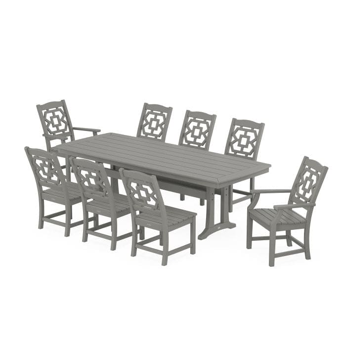 POLYWOOD  Chinoiserie 9-Piece Dining Set with Trestle Legs - FREE SHIPPING