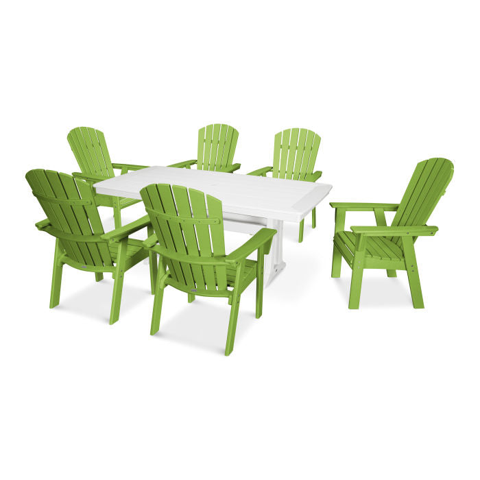 POLYWOOD Nautical Curveback Adirondack 7-Piece Dining Set with Trestle Legs FREE SHIPPING