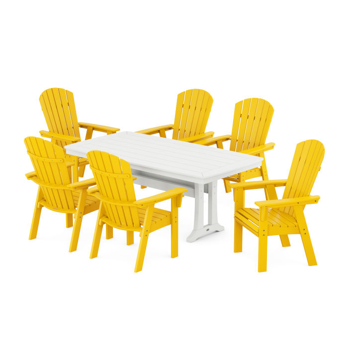 POLYWOOD Nautical Curveback Adirondack 7-Piece Dining Set with Trestle Legs FREE SHIPPING