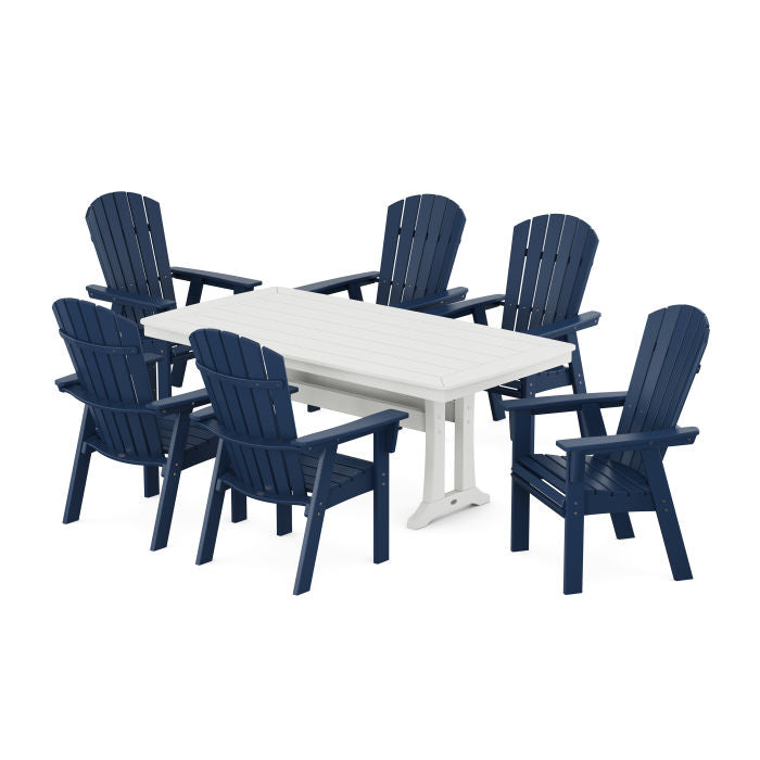 POLYWOOD Nautical Curveback Adirondack 7-Piece Dining Set with Trestle Legs FREE SHIPPING