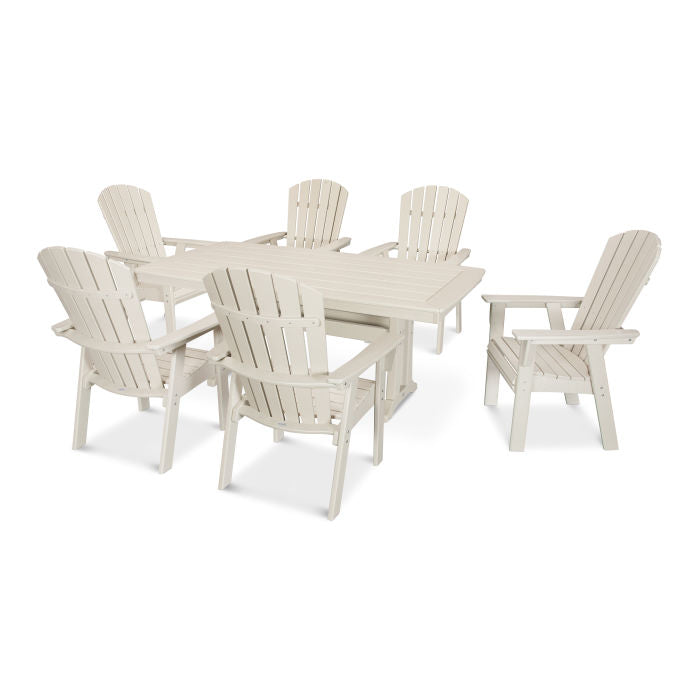 POLYWOOD Nautical Curveback Adirondack 7-Piece Dining Set with Trestle Legs FREE SHIPPING