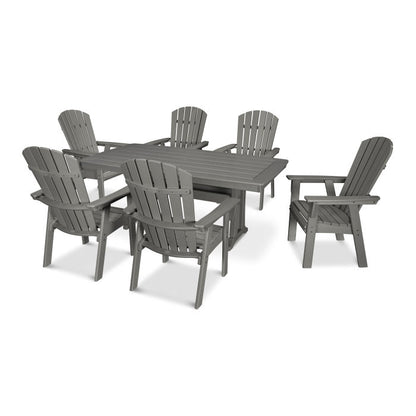 POLYWOOD Nautical Curveback Adirondack 7-Piece Dining Set with Trestle Legs FREE SHIPPING