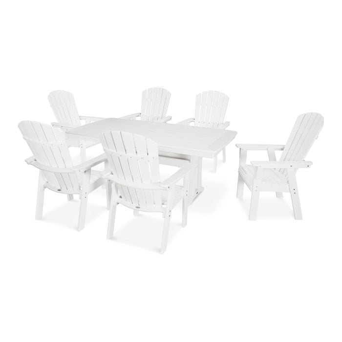 POLYWOOD Nautical Curveback Adirondack 7-Piece Dining Set with Trestle Legs FREE SHIPPING