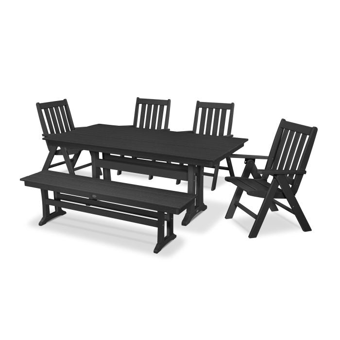 POLYWOOD Vineyard 6-Piece Folding Chair Farmhouse Dining Set with Trestle Legs and Bench FREE SHIPPING