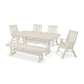 POLYWOOD Vineyard 6-Piece Folding Chair Farmhouse Dining Set with Trestle Legs and Bench FREE SHIPPING