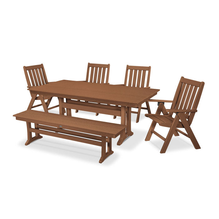 POLYWOOD Vineyard 6-Piece Folding Chair Farmhouse Dining Set with Trestle Legs and Bench FREE SHIPPING