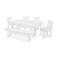 POLYWOOD Traditional Garden Arm Chair 6-Piece Farmhouse Dining Set with Trestle Legs and Bench FREE SHIPPING