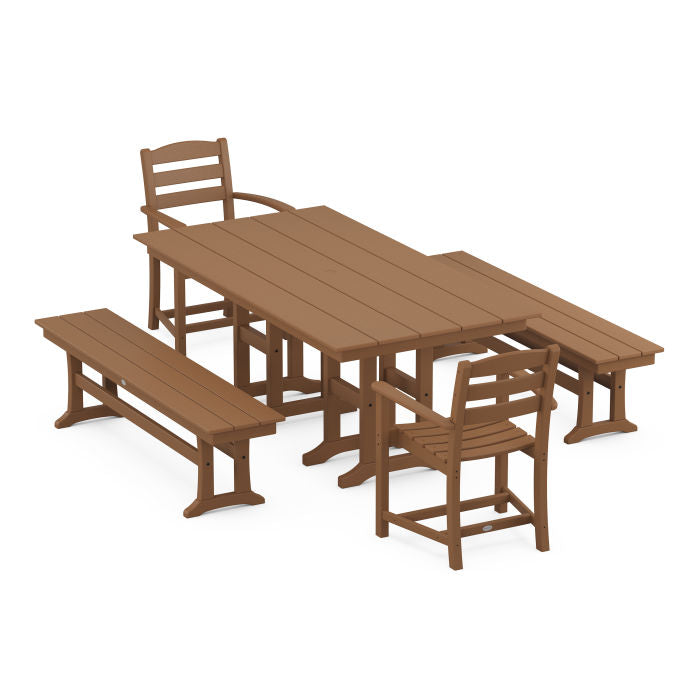 POLYWOOD La Casa Café 5-Piece Farmhouse Dining Set with Benches FREE SHIPPING