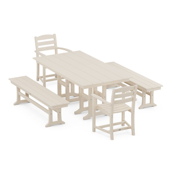 POLYWOOD La Casa Café 5-Piece Farmhouse Dining Set with Benches FREE SHIPPING