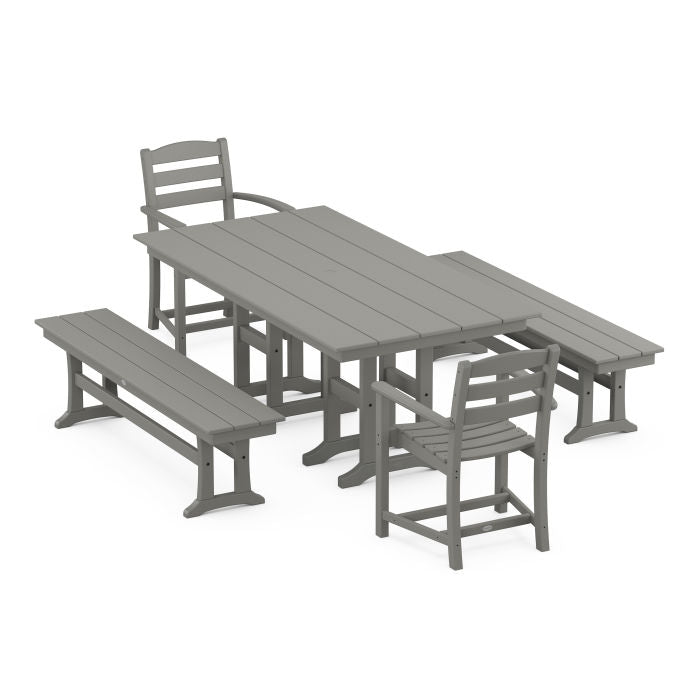 POLYWOOD La Casa Café 5-Piece Farmhouse Dining Set with Benches FREE SHIPPING