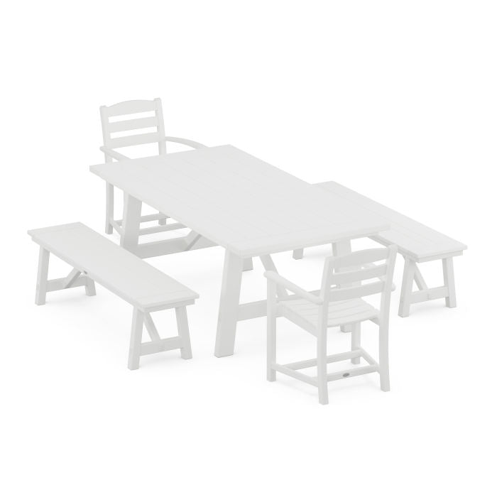 POLYWOOD La Casa Cafe 5-Piece Rustic Farmhouse Dining Set With Benches FREE SHIPPING