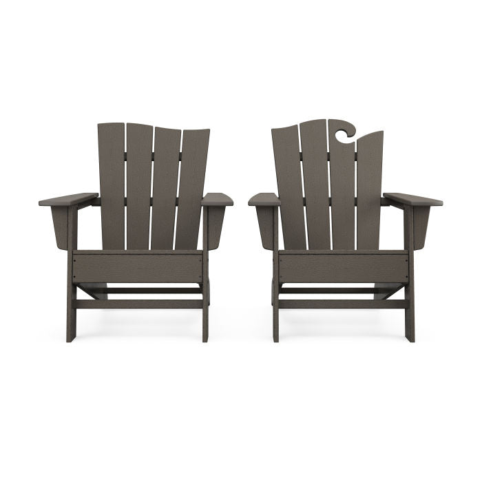 POLYWOOD Wave 2-Piece Adirondack Set with The Wave Chair Left in Vintage Finish FREE SIPPING