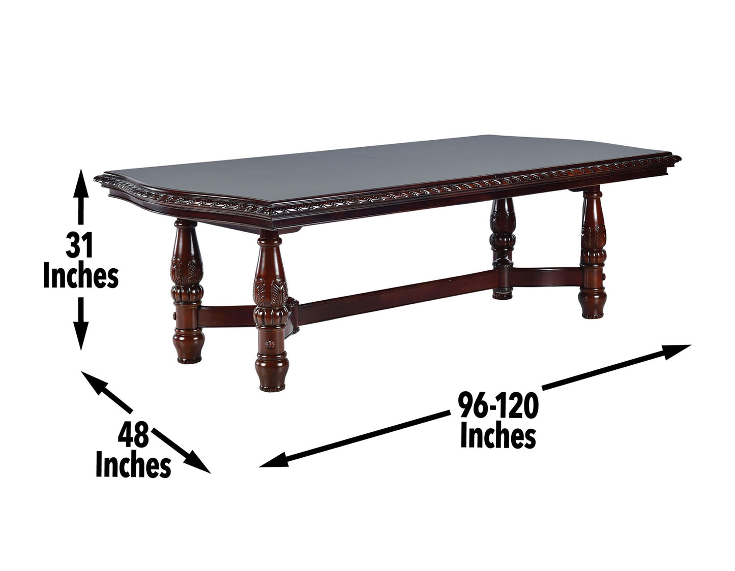 Antoinette 96-120 inch Pedestal Dining Table w/24" Leaf