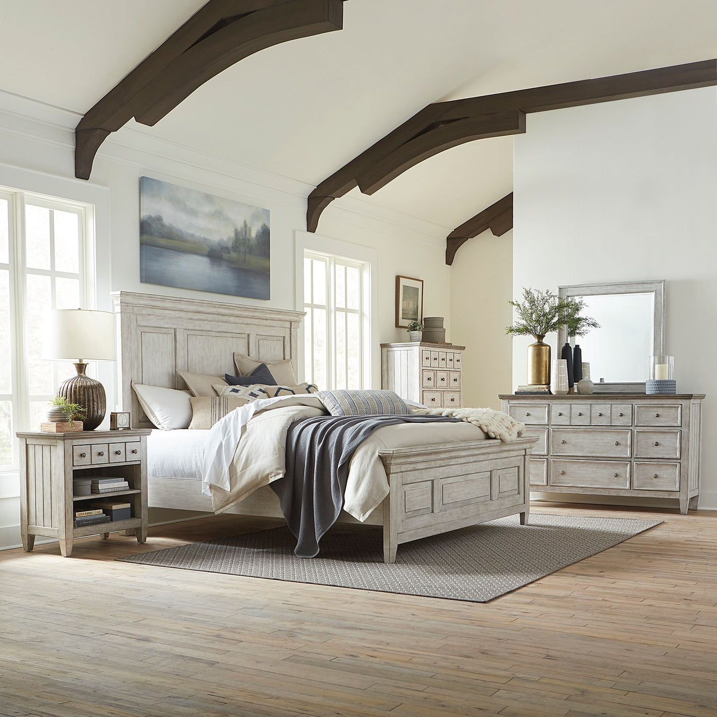 Heartland - King Panel Bed, Dresser & Mirror, Chest, Night Stand