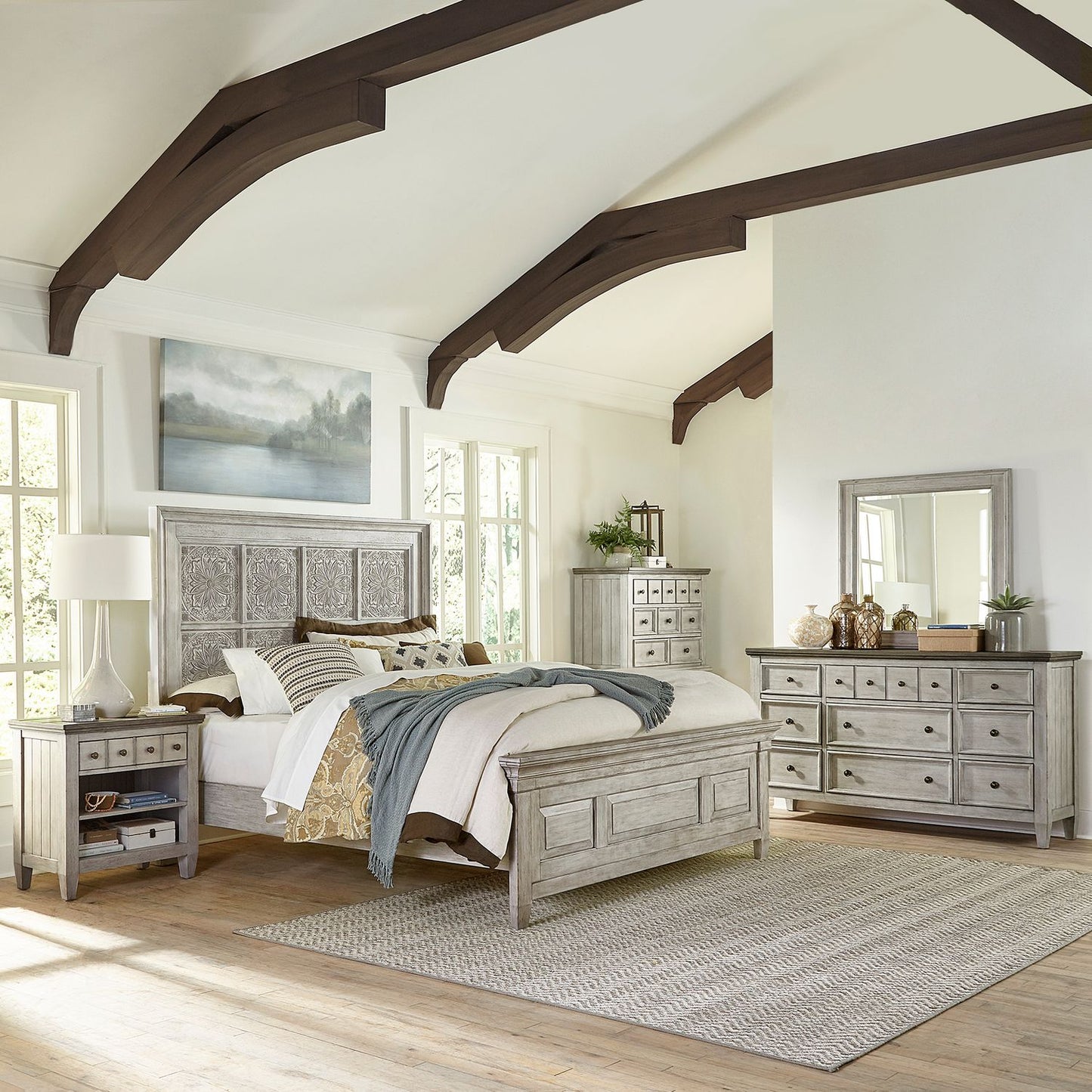 Heartland - King Opt California Panel Bed, Dresser & Mirror, Chest, Night Stand