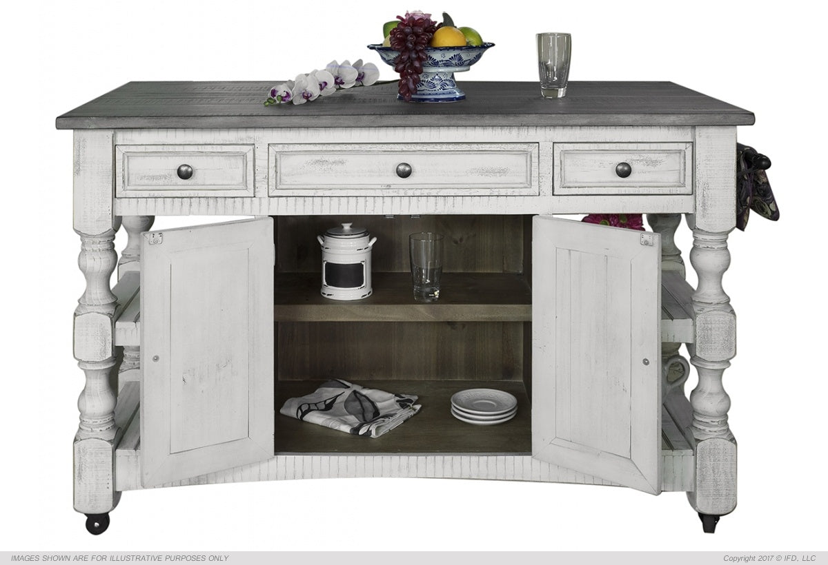 Kitchen Island w/3 Drawer, 2 doors, 4 Shelves & casters