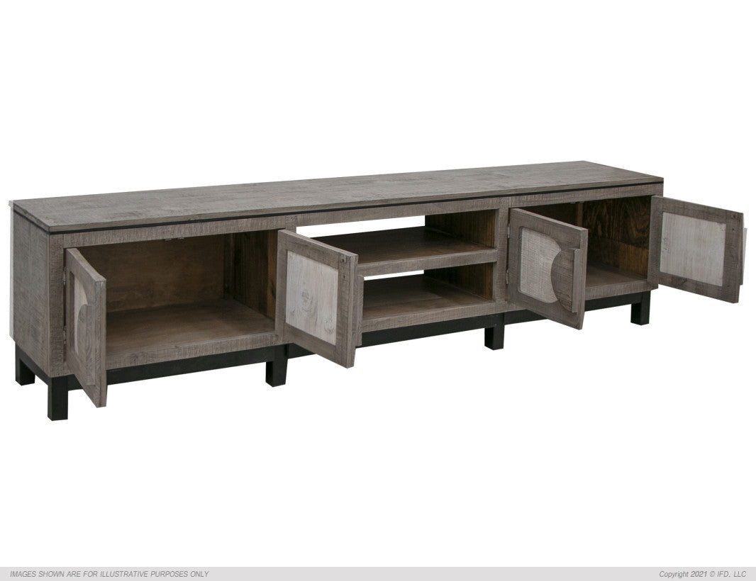 4 Doors & Shelves, 93" TV Stand, w/ Gray finish