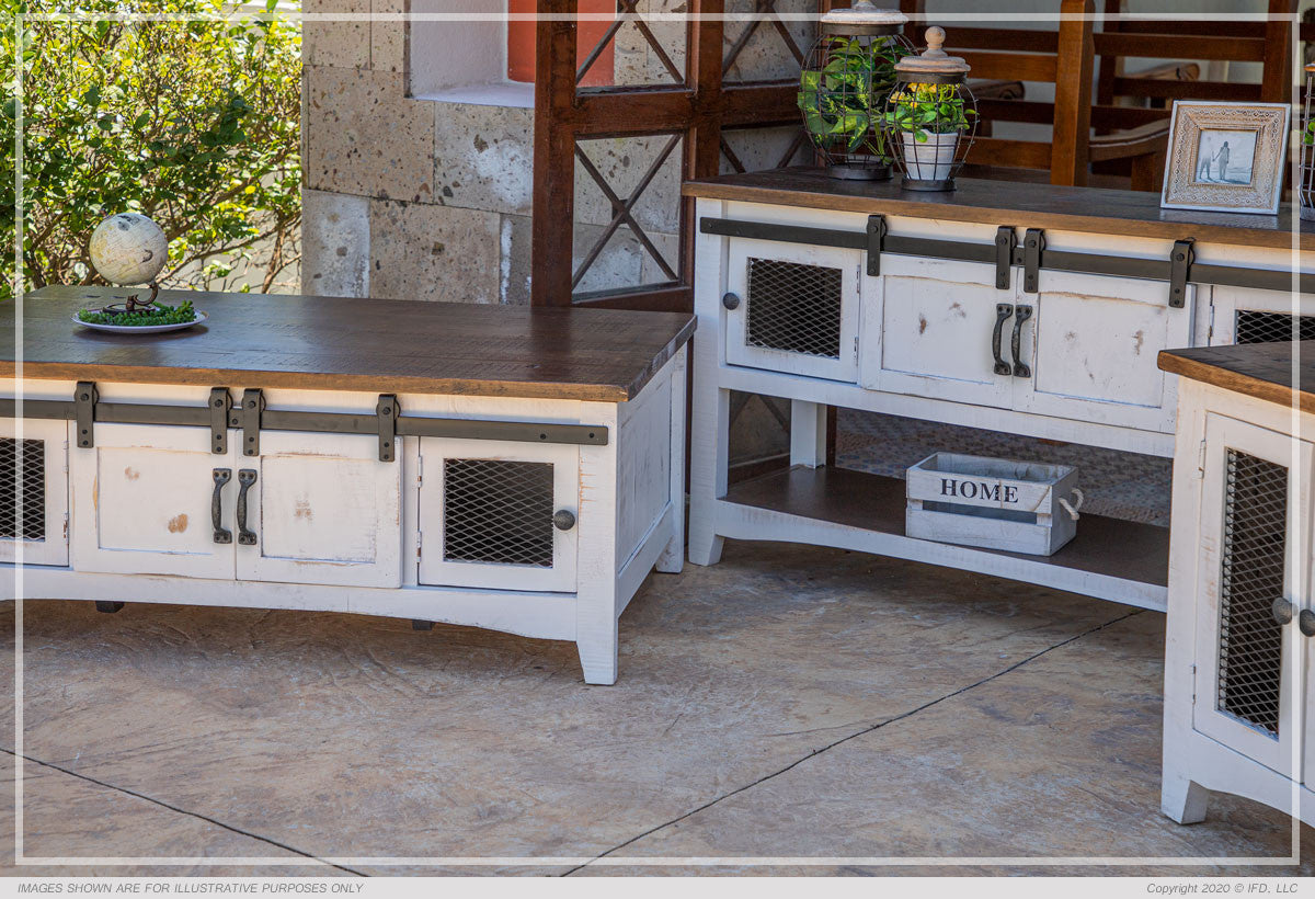 2 Sliding Doors, 2 Metal Mesh Doors Cocktail Table