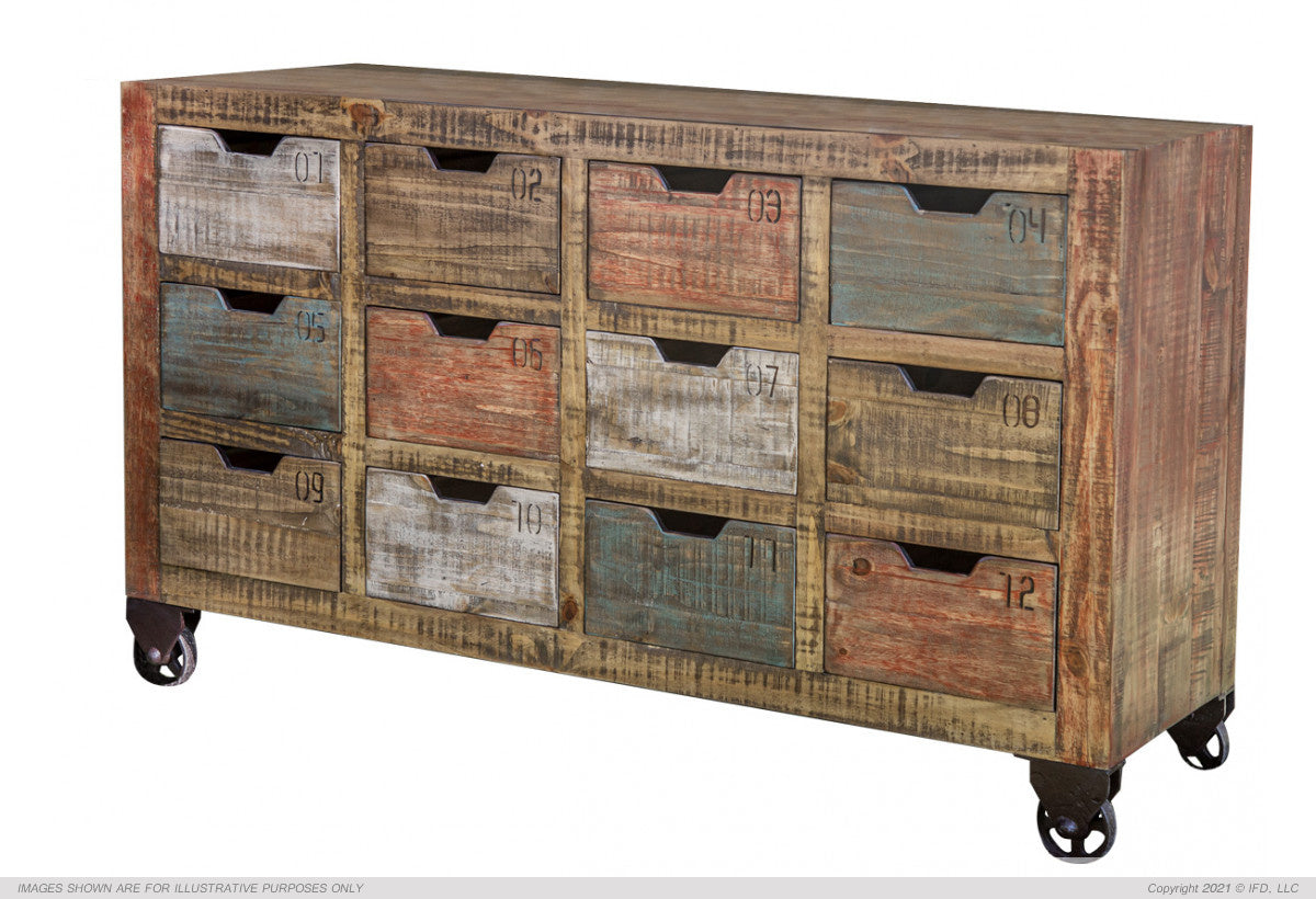 Console w/12 Numbered Drawers, Multicolor Finish