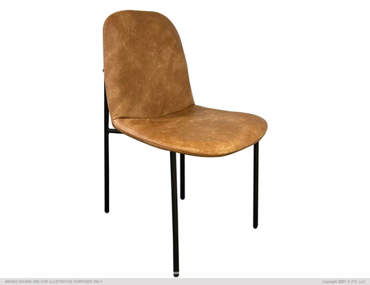 Upholstered Chair w/ cognac faux leather, Iron base