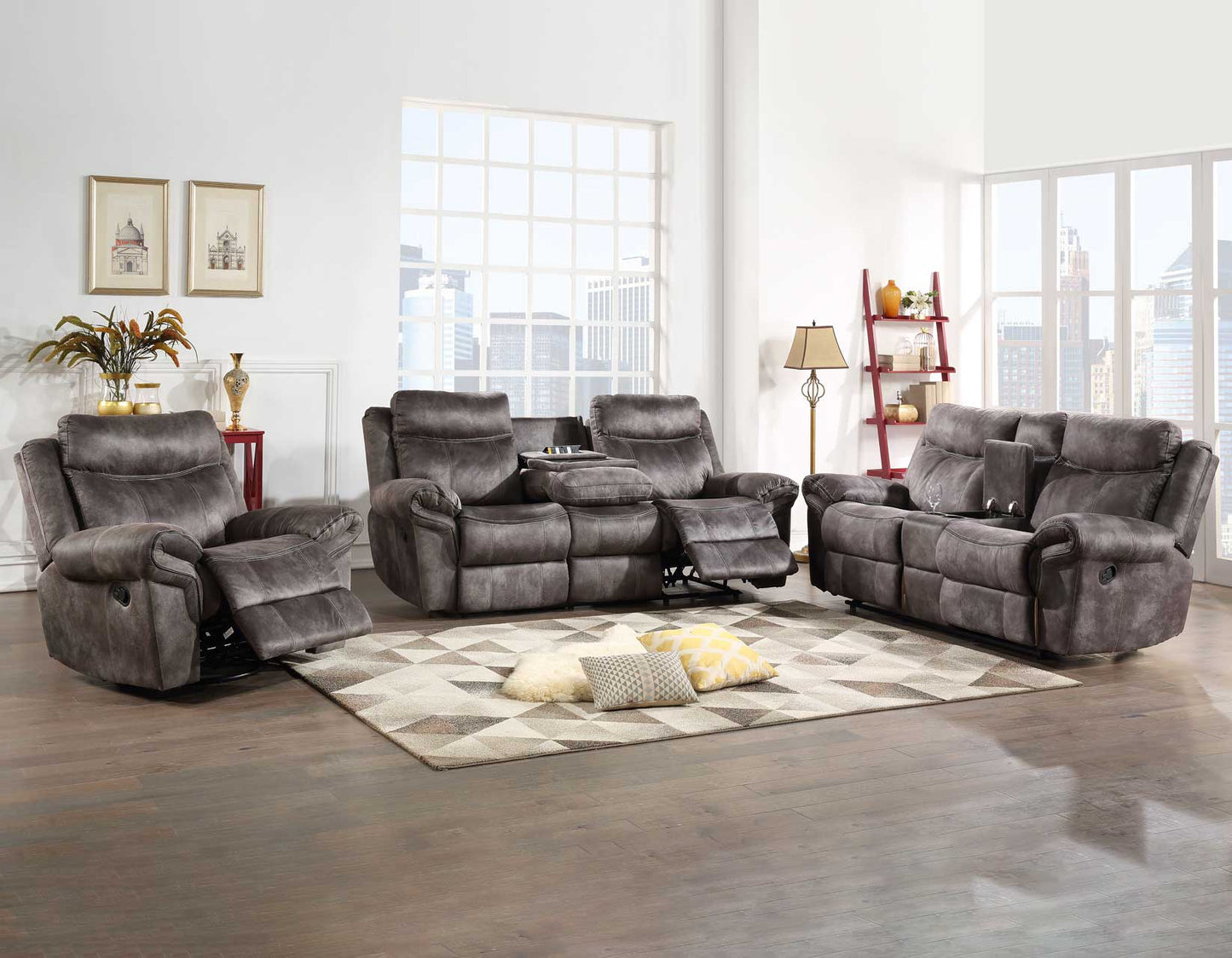 Nashville Manual Glider Recliner Console Loveseat, Grey