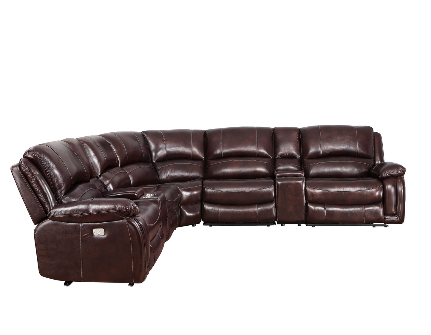 Denver Dual-Power 6-Piece Leather Sectional, Brown