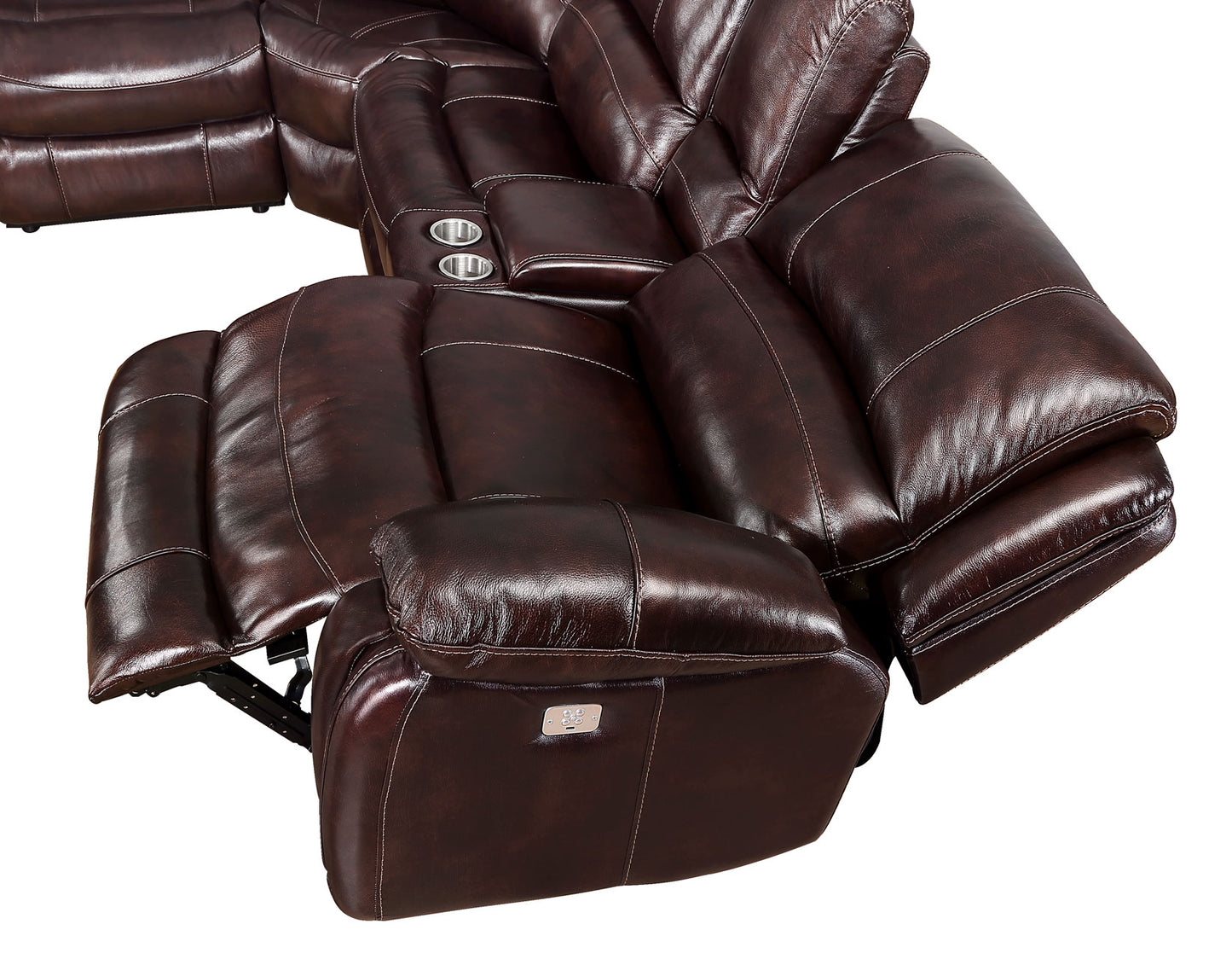 Denver Dual-Power 6-Piece Leather Sectional, Brown