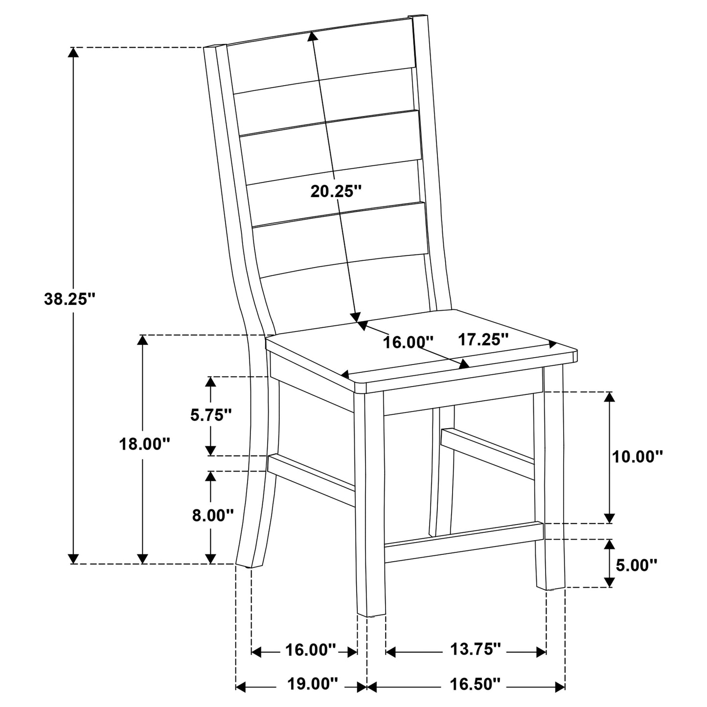 Newport Ladder Back Wood Dining Side Chair Black (Set of 2)