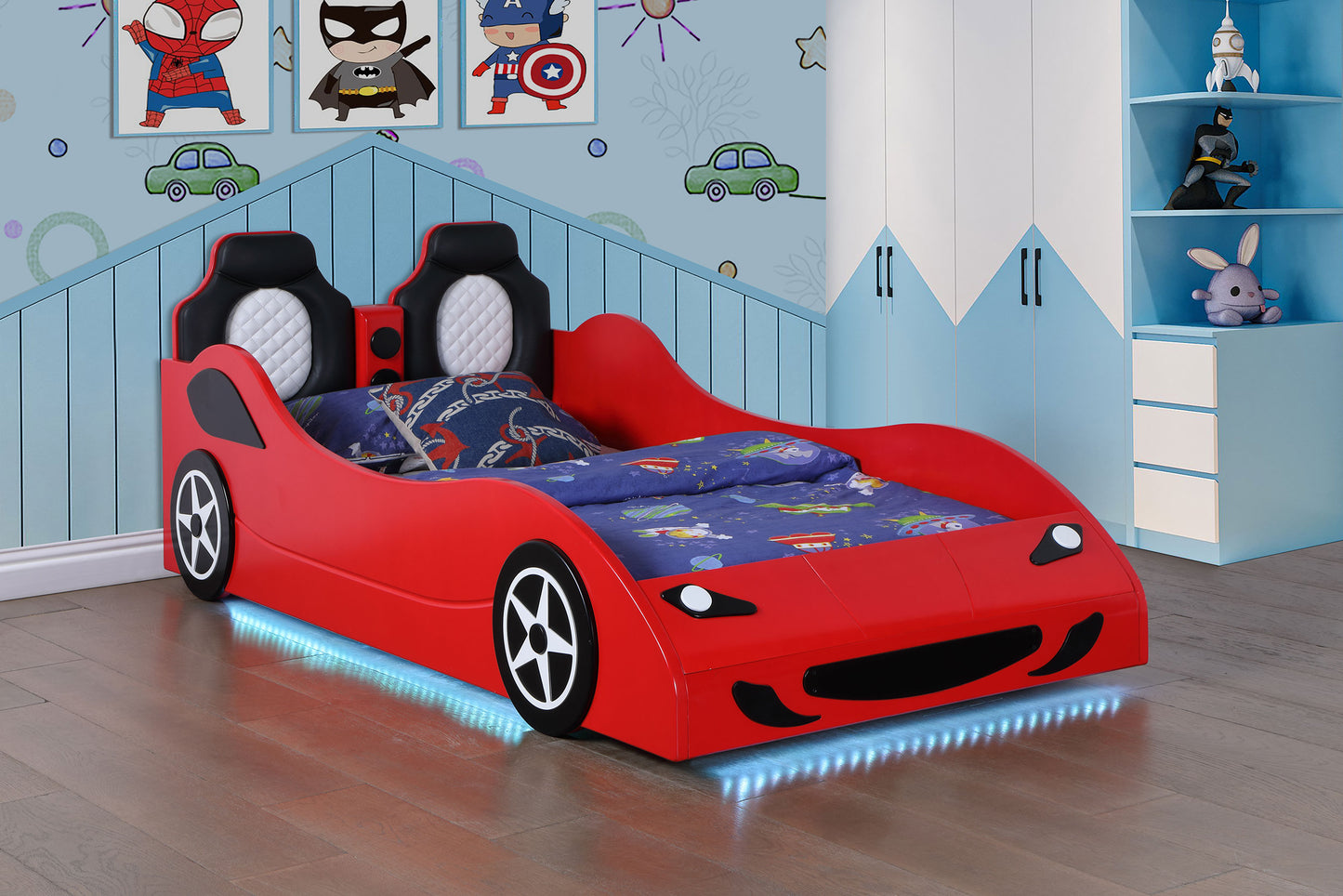 Cruiser Wood Twin LED Car Bed Red