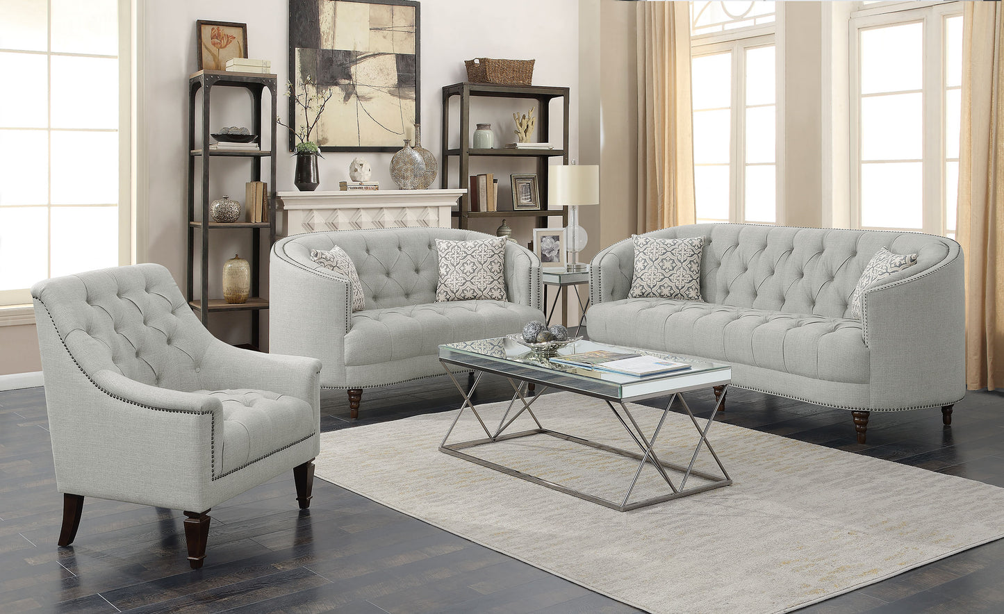 Avonlea 3-piece Upholstered Sloped Arm Sofa Set Grey Fabric