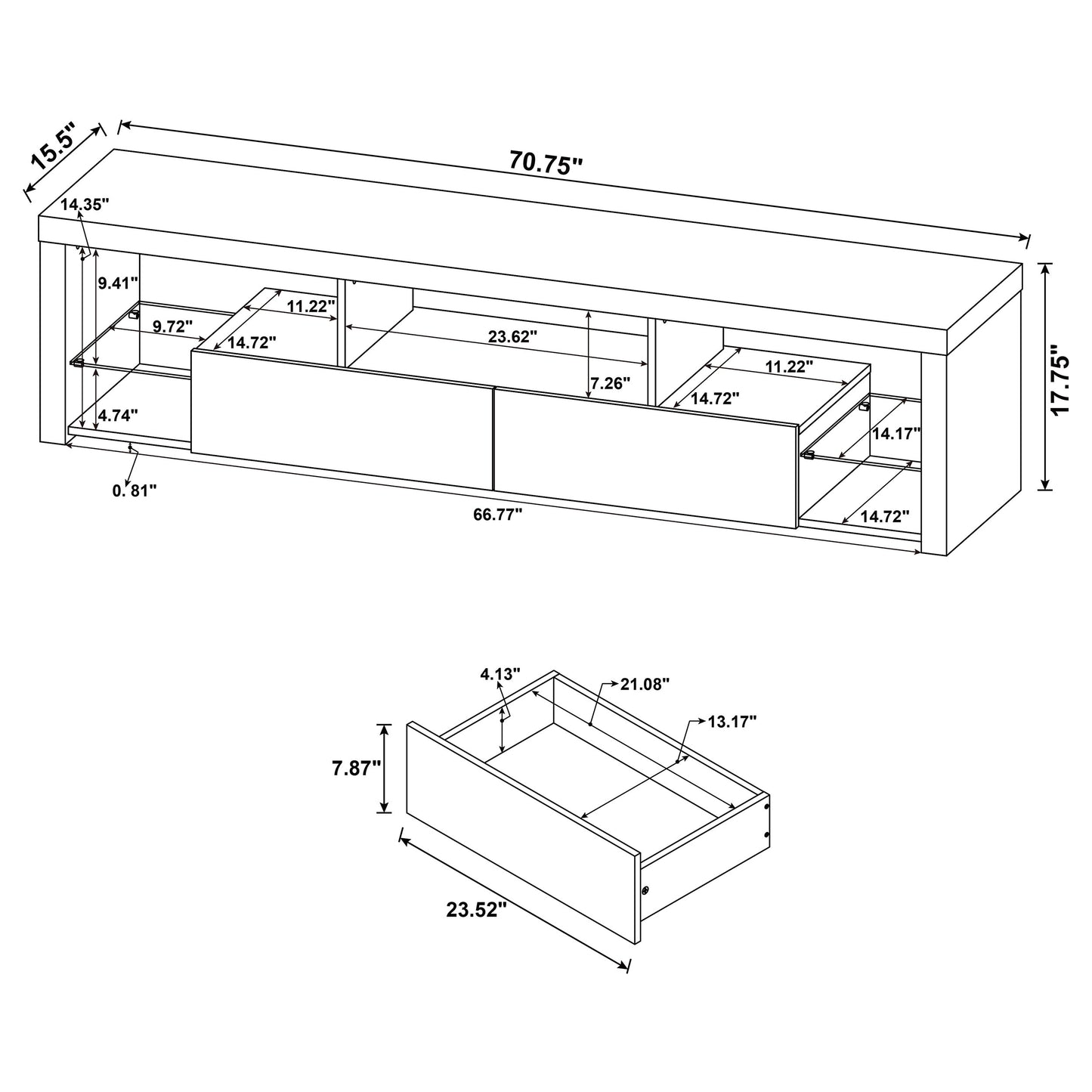 Jude 2-drawer Engineered Wood 71" TV Stand High Gloss White