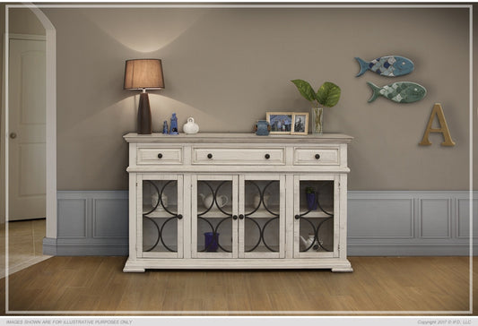 Console w/4 Glass Doors & 3 Drawers