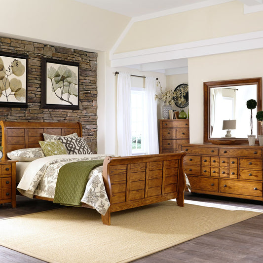 Grandpas Cabin - King California Sleigh Bed, Dresser & Mirror, Chest