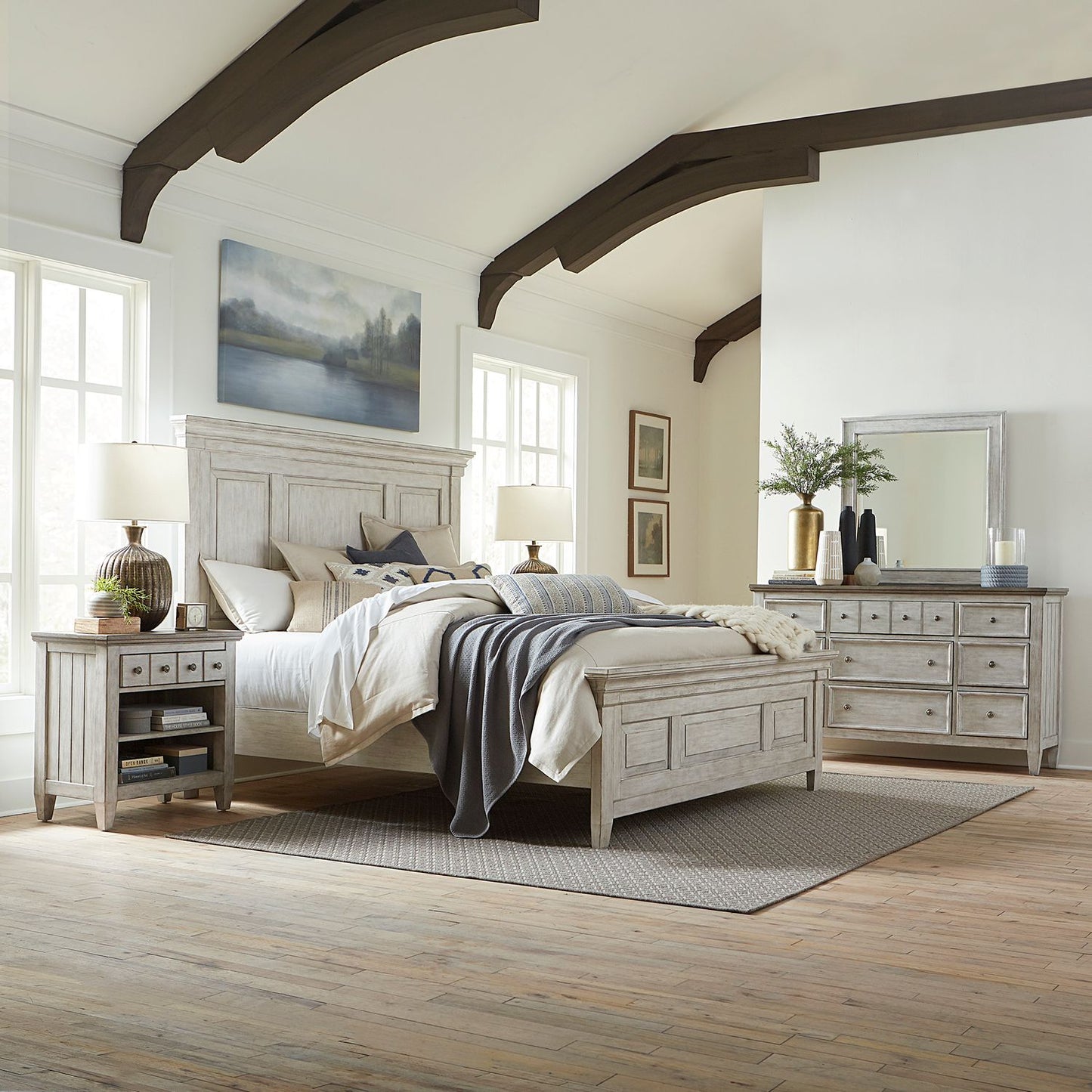 Heartland - King California Panel Bed, Dresser & Mirror, Night Stand