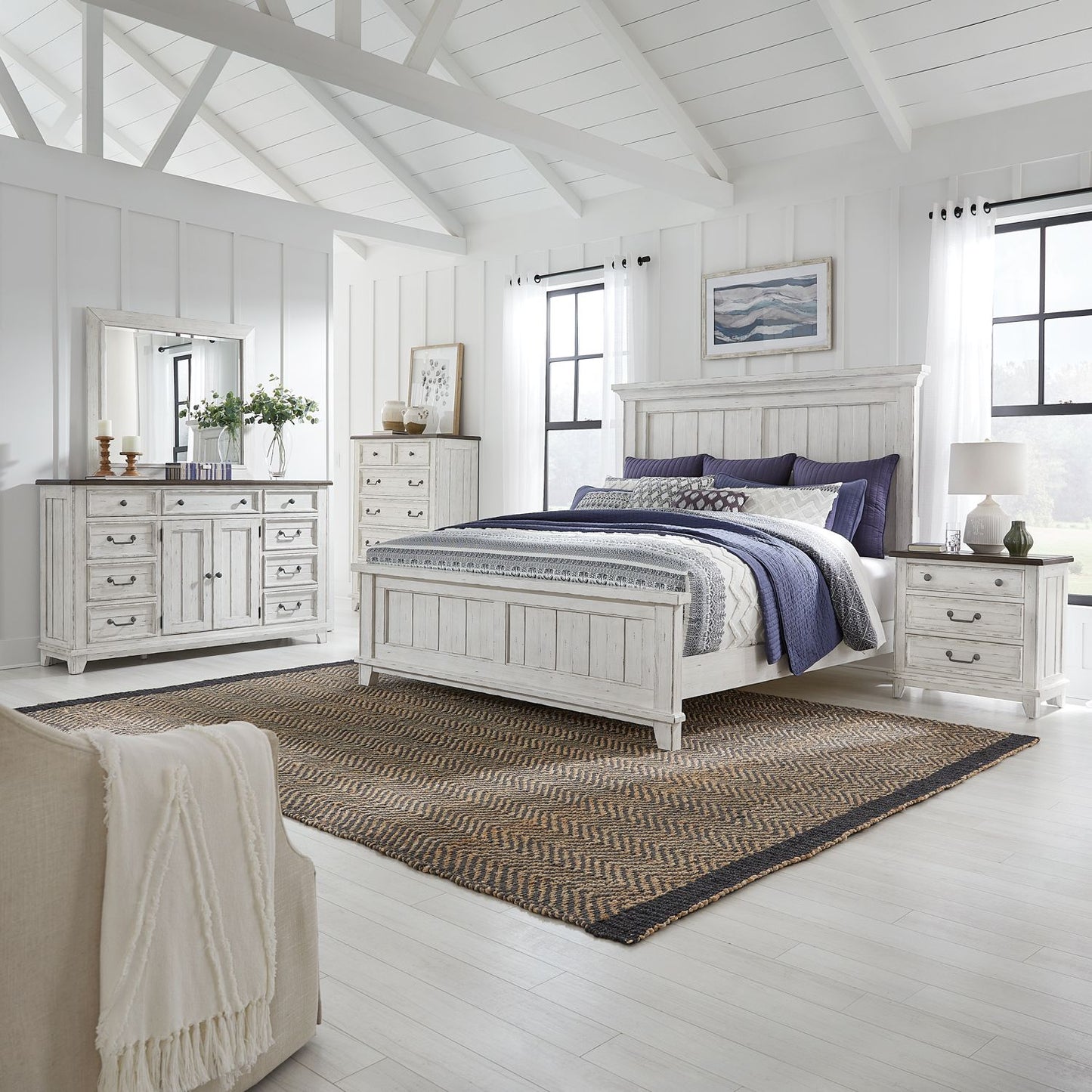 River Place - Queen Panel Bed, Dresser & Mirror, Chest, Night Stand