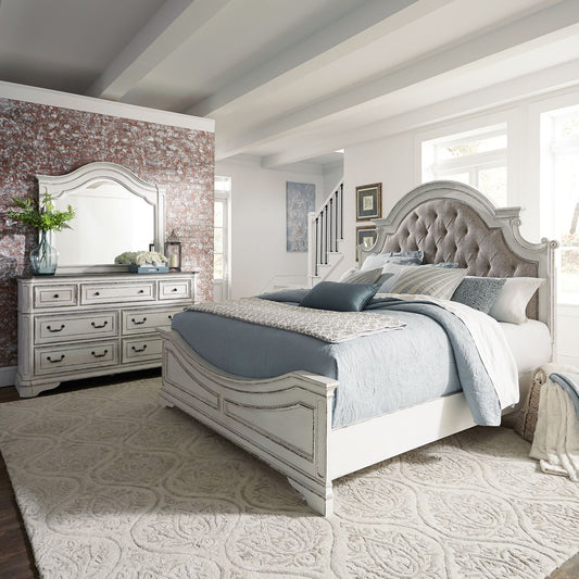 Magnolia Manor - King Uph Bed, Dresser & Mirror