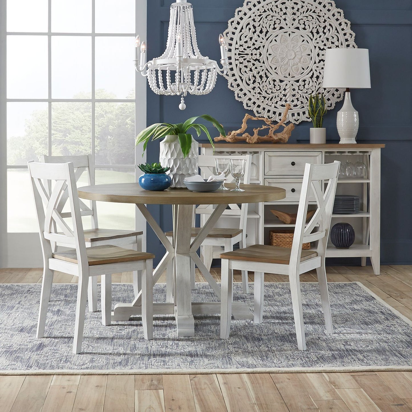 Lakeshore - 5 Piece Pedestal Table Set - White