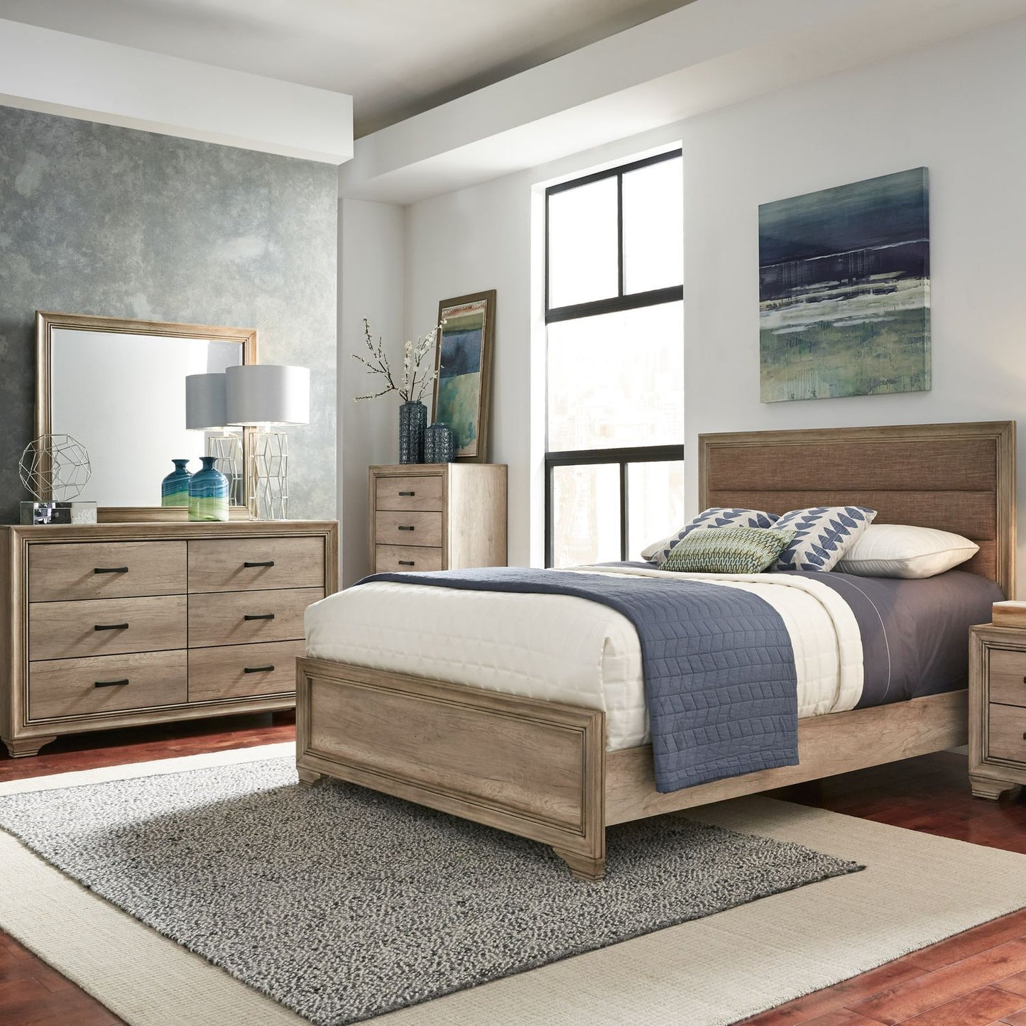 Sun Valley - King Uph Bed, Dresser & Mirror, Chest