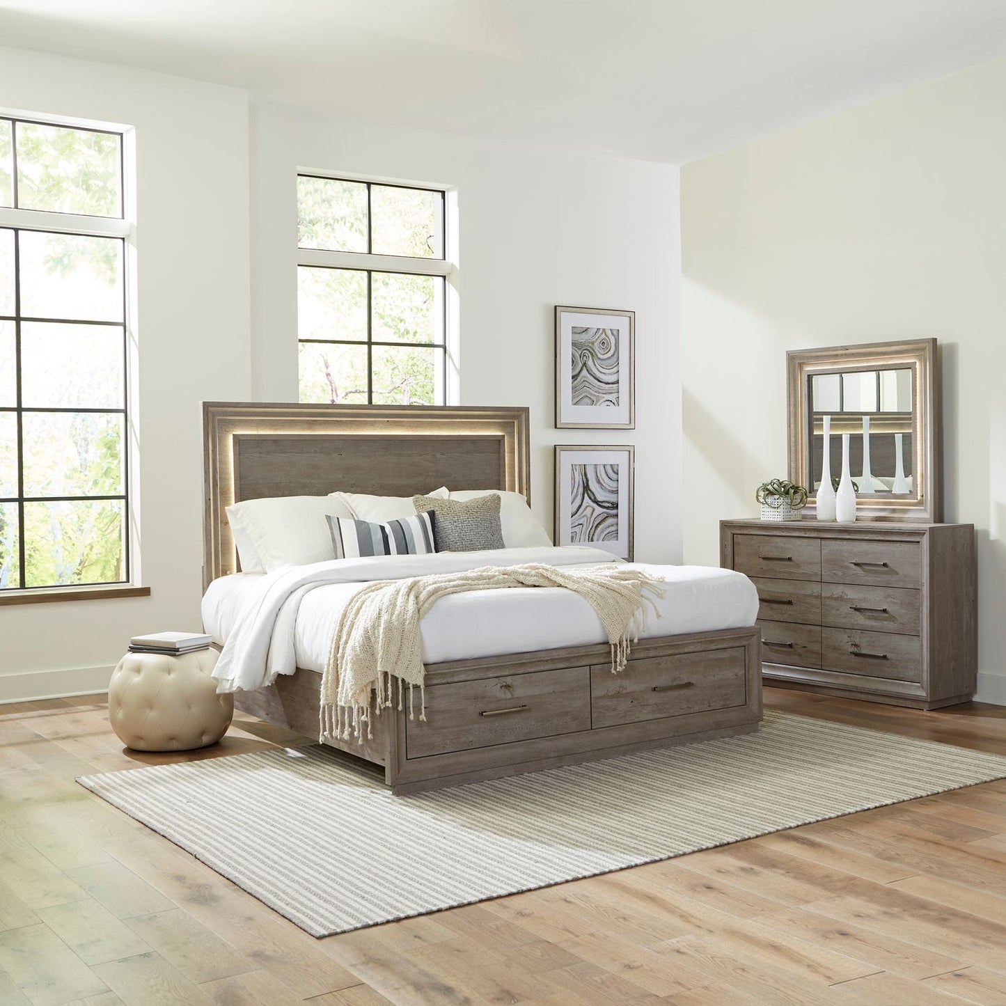 Horizons - King Storage Bed, Dresser & Mirror