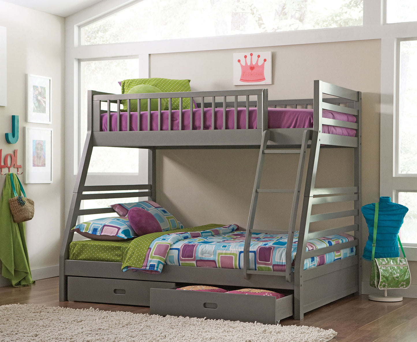 Ashton 2-drawer Wood Twin Over Full Bunk Bed Grey