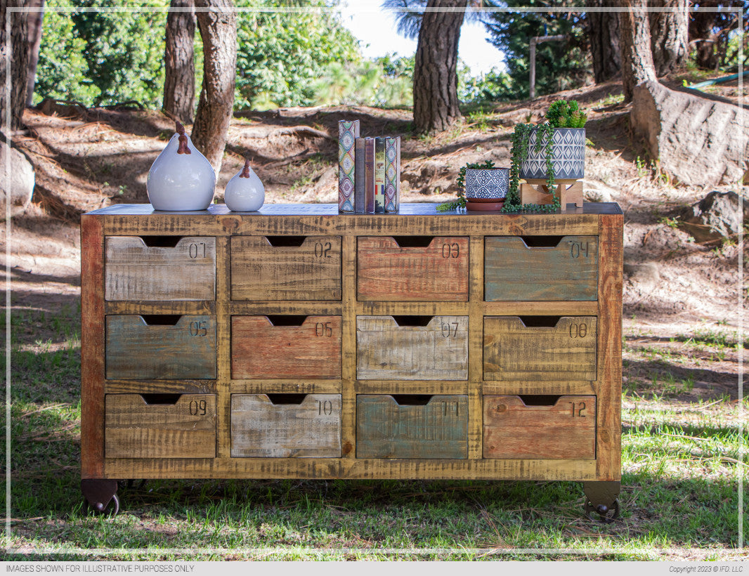 Console w/12 Numbered Drawers, Multicolor Finish