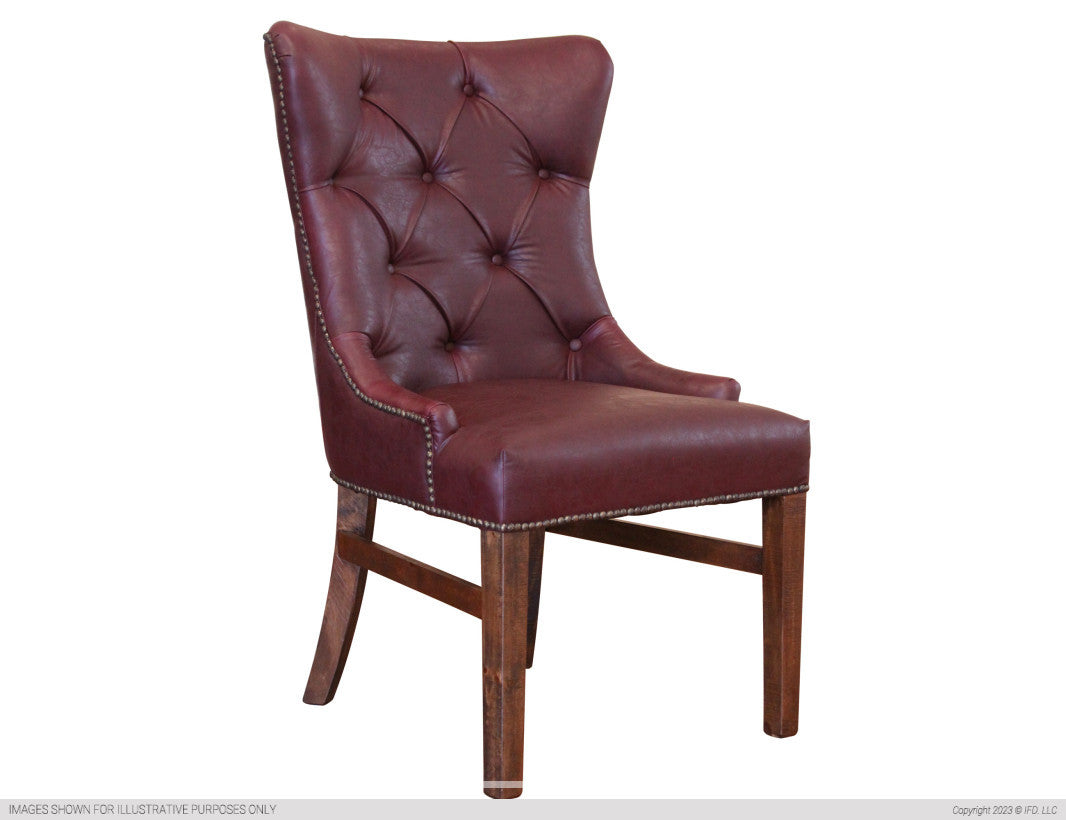 Upholstered Chair w/Tufted Back, Nailheads - Brown Microfiber