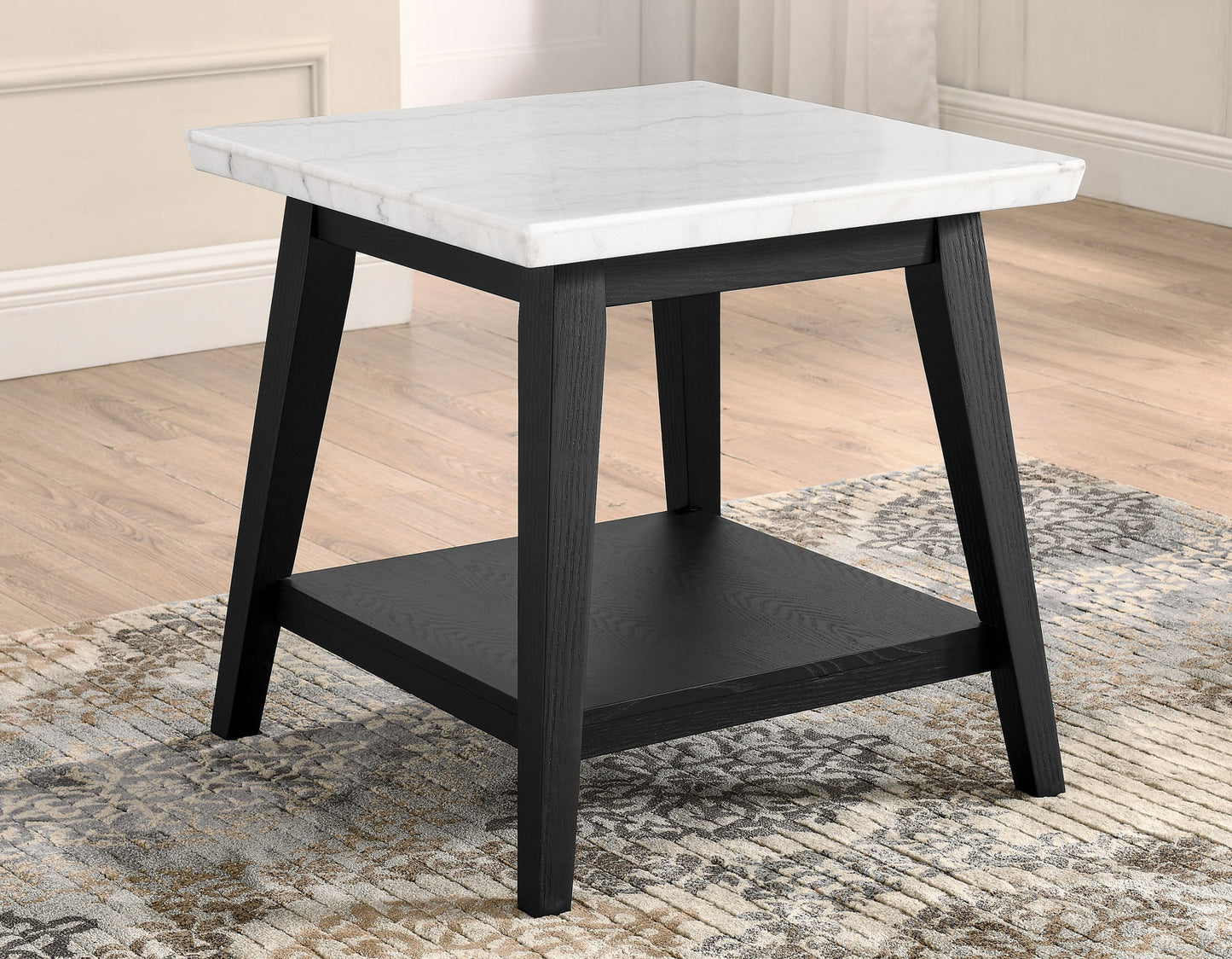 Vida White Marble Top End Table, Black Finish