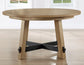 Aubrey 54" Round Dining Table, Driftwood with Black Stretchers