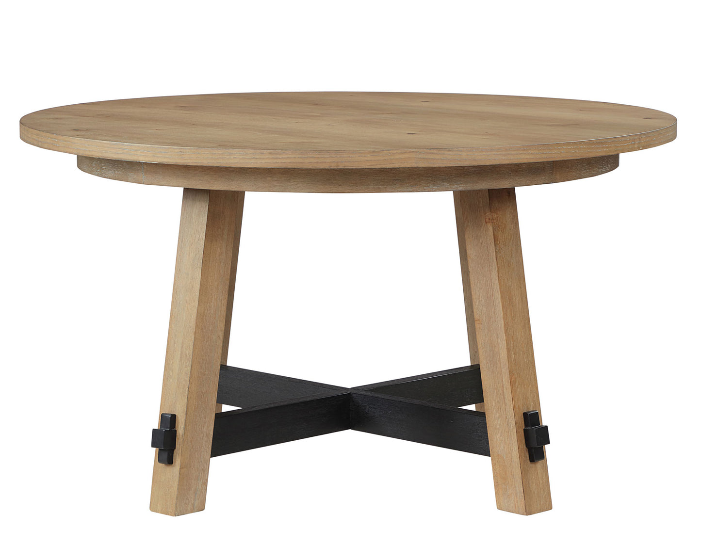 Aubrey 54" Round Dining Table, Driftwood with Black Stretchers