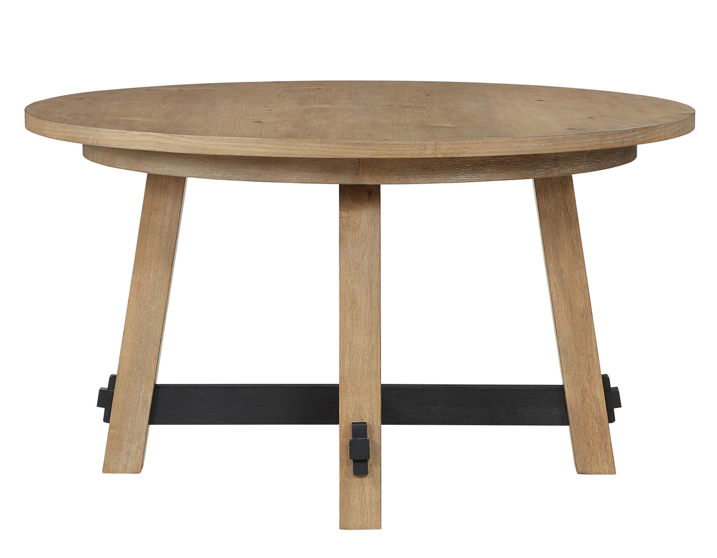 Aubrey 54" Round Dining Table, Driftwood with Black Stretchers