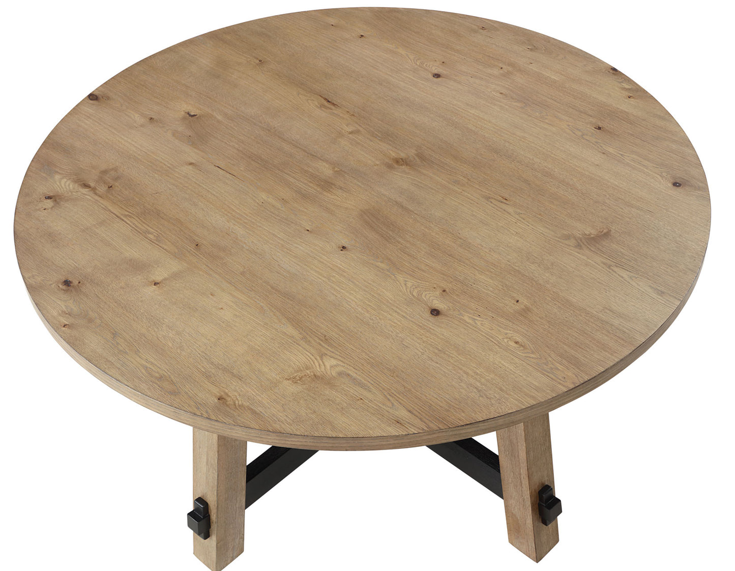 Aubrey 54" Round Dining Table, Driftwood with Black Stretchers