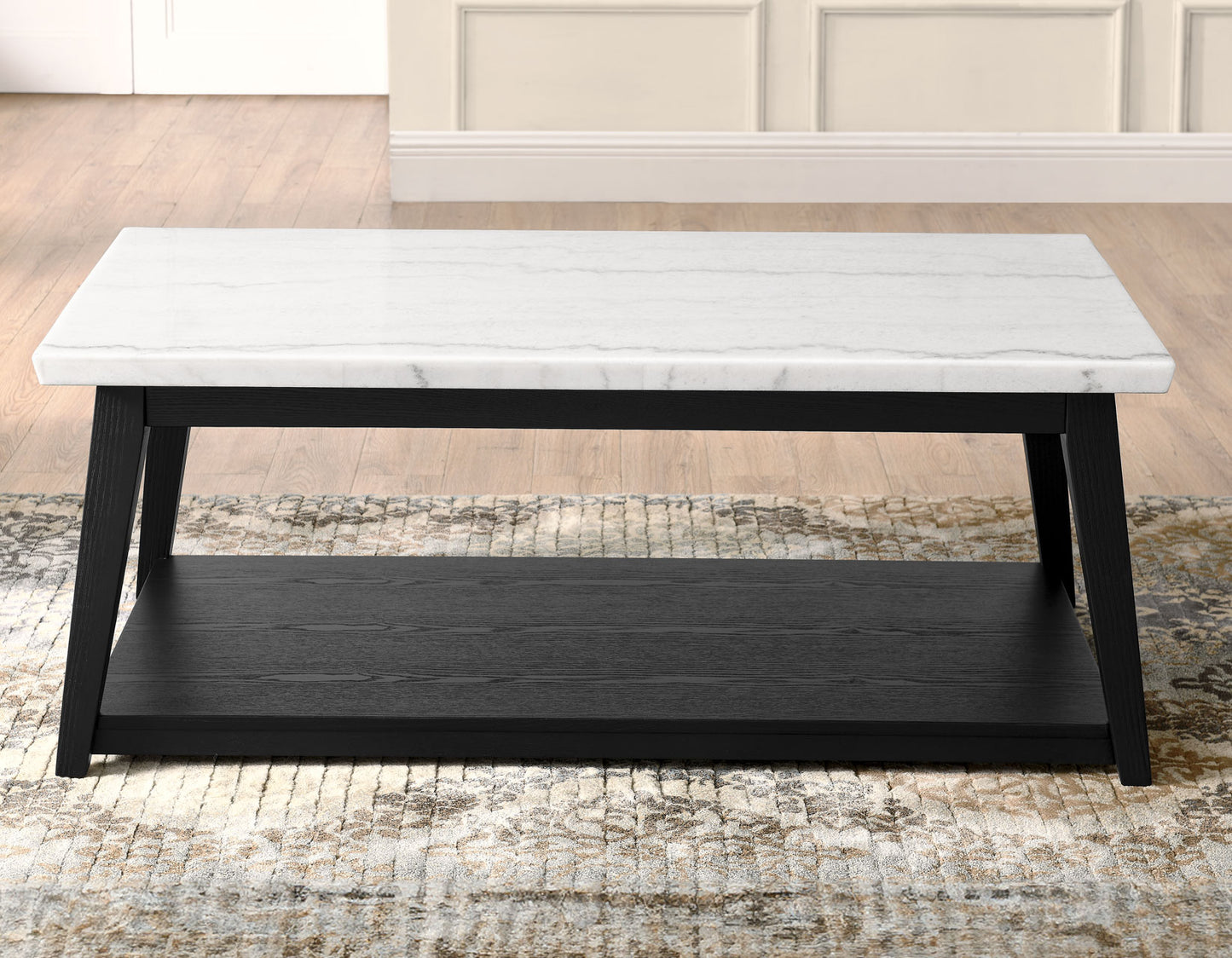 Vida Marble Top 3-Piece Table Set, Black Finish