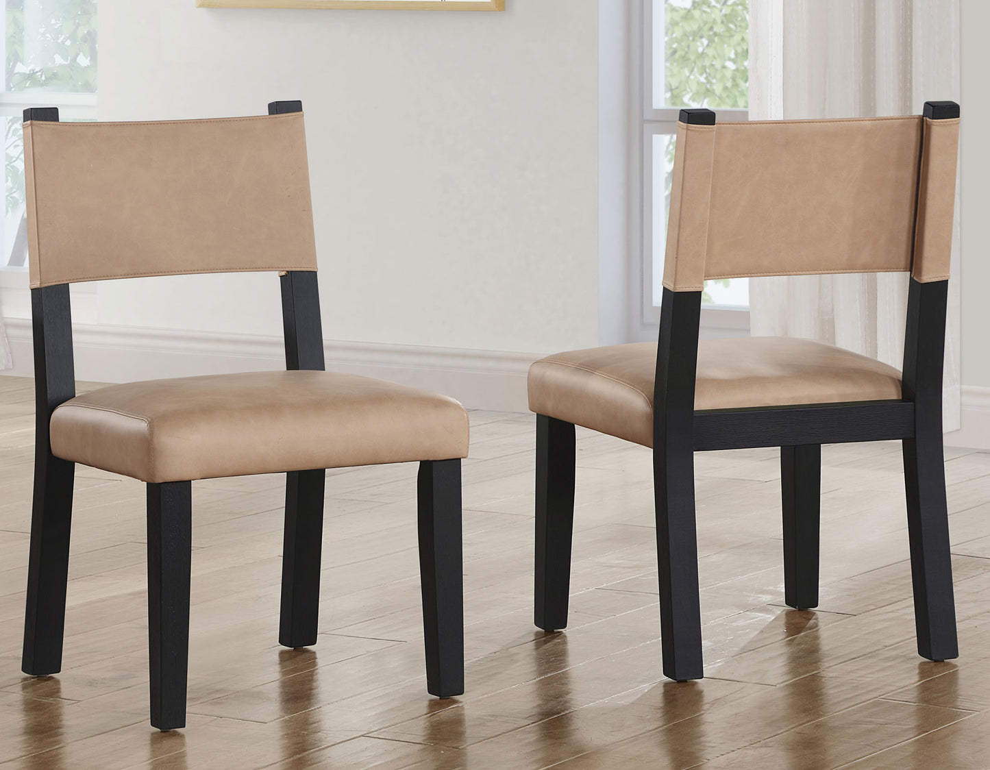 Aubrey Side Chair, Camel Vegan Leather with Black wood finish